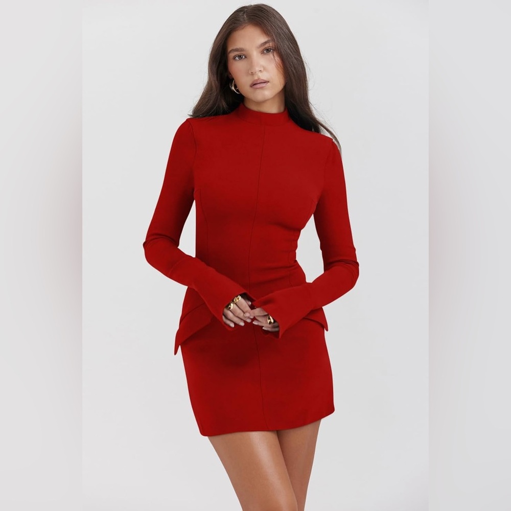 YMDUCH Women's Long Sleeve Mock Turtle Neck Bodycon Mini Tank Short Party Dress